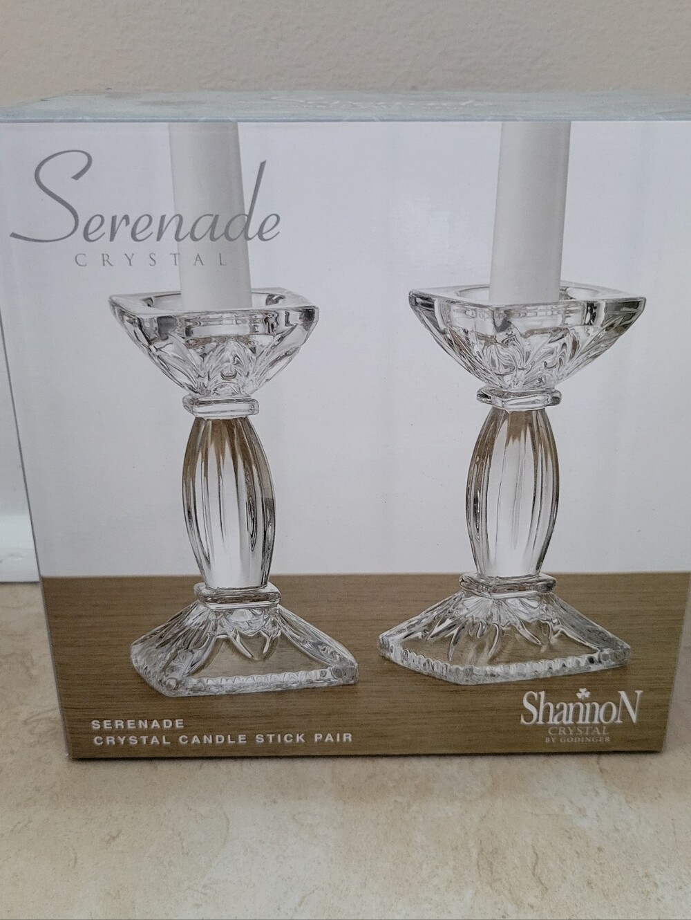 Shannon Crystal By Godinger Serenade Crystal Candle Stick Pair-New